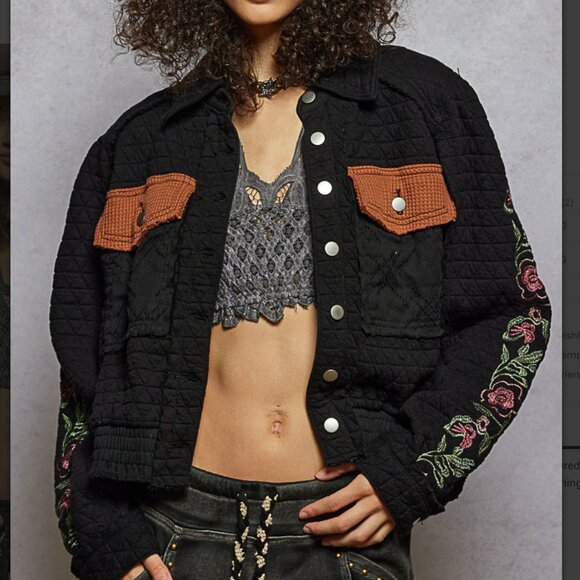 POL Jackets & Blazers - Pol Women Embroidery Denim Quilted Waist Jacket NEW